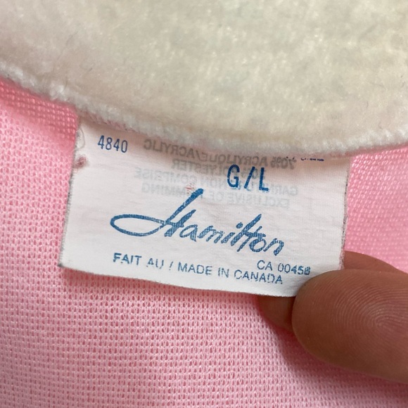 Vintage Hamilton Pink and White Fleece Long Sleeve Housecoat Robe Nightgown L - Picture 3 of 16